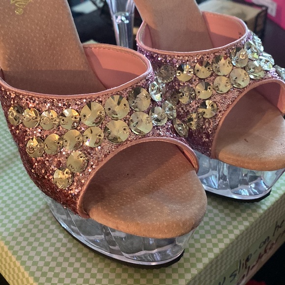 Pink glitter and rhinestone Pleaser mules - Picture 3 of 12